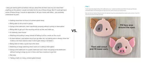Comparison of blog article of text and article with pictures and text.